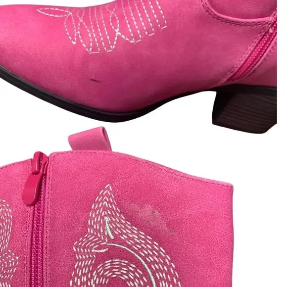 Dream Pairs Womens 8.5 Faux Pink Leather 2.25" Block Heel Mid Calf Cowboy Boots - Picture 7 of 8